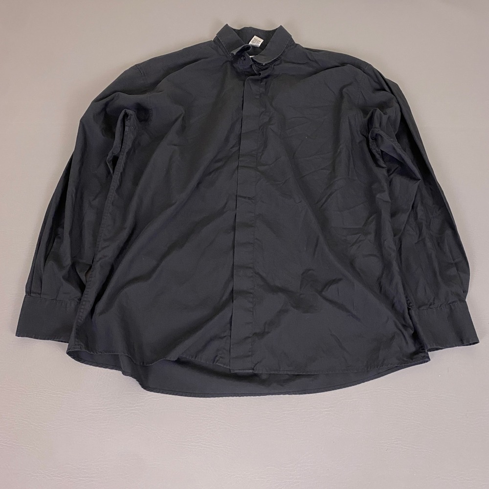 Edwards Button Down Shirt Men's Large 16-16.5 35 Black Banded Collar Long Sleeve